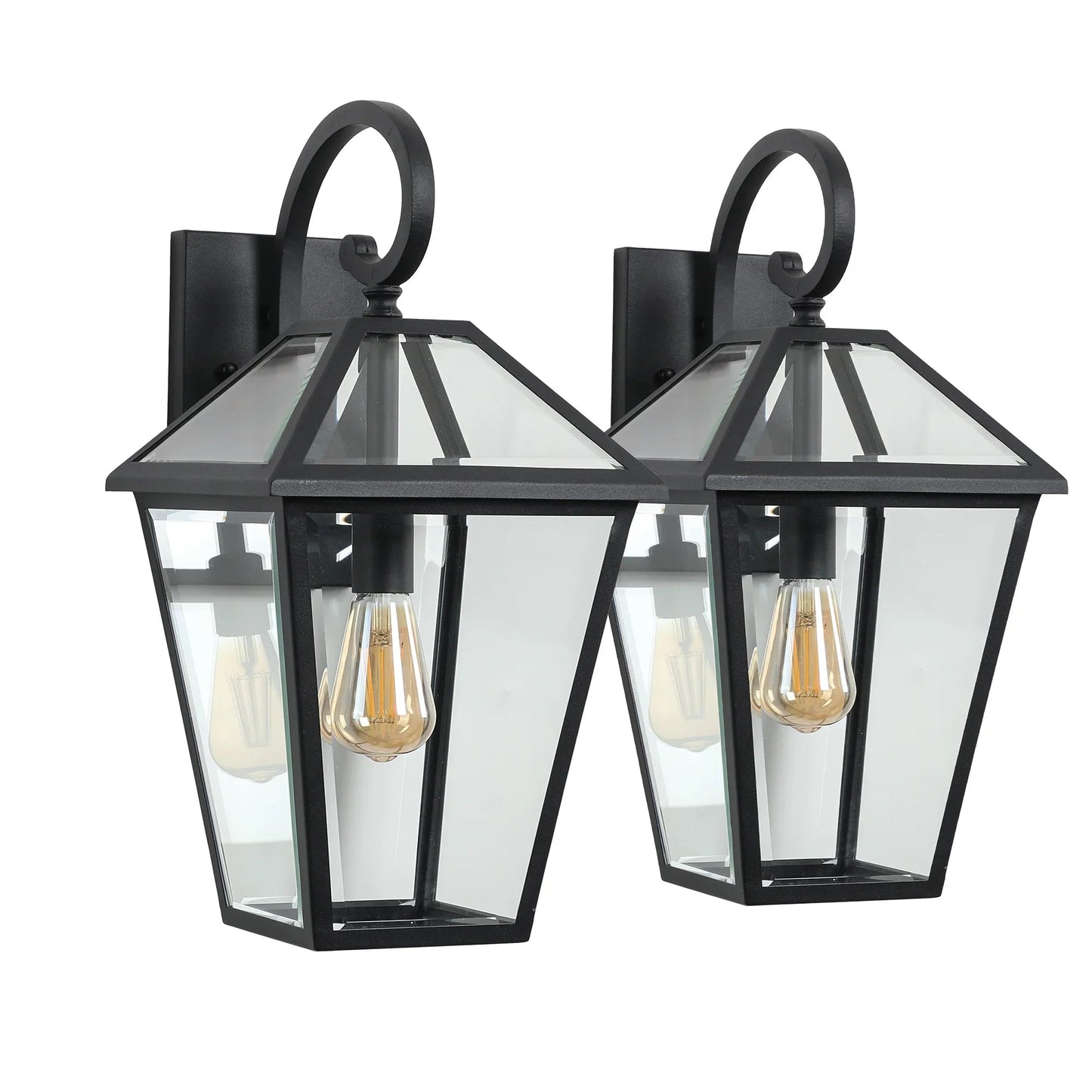 Outdoor Wall Lanterns (2-Pack) – Black Die-Cast Aluminum, Clear Glass & Vintage Farmhouse Design | Weatherproof Wall Sconces