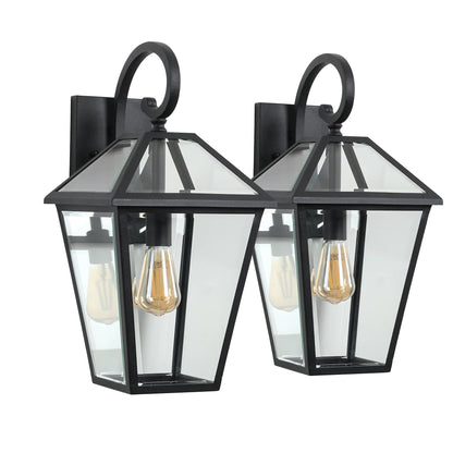 Outdoor Wall Lanterns (2-Pack) – Black Die-Cast Aluminum, Clear Glass & Vintage Farmhouse Design | Weatherproof Wall Sconces