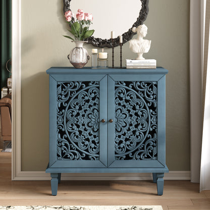 Vintage Hollow-Carved Accent Cabinet | 2-Door Storage Sideboard with Floral Detail & Solid Wood Legs