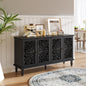 Vintage Hollow-Carved Accent Cabinet | 2-Door Storage Sideboard with Floral Detail & Solid Wood Legs Black / 60 in