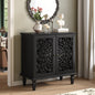 Vintage Hollow-Carved Accent Cabinet | 2-Door Storage Sideboard with Floral Detail & Solid Wood Legs Black / 31.5 in
