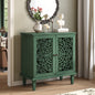 Vintage Hollow-Carved Accent Cabinet | 2-Door Storage Sideboard with Floral Detail & Solid Wood Legs Green / 31.5 in