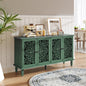 Vintage Hollow-Carved Accent Cabinet | 2-Door Storage Sideboard with Floral Detail & Solid Wood Legs Green / 60 in