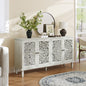 Vintage Hollow-Carved Accent Cabinet | 2-Door Storage Sideboard with Floral Detail & Solid Wood Legs White / 60 in