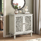 Vintage Hollow-Carved Accent Cabinet | 2-Door Storage Sideboard with Floral Detail & Solid Wood Legs White / 31.5 in