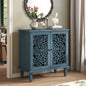 Vintage Hollow-Carved Accent Cabinet | 2-Door Storage Sideboard with Floral Detail & Solid Wood Legs Blue / 31.5 in