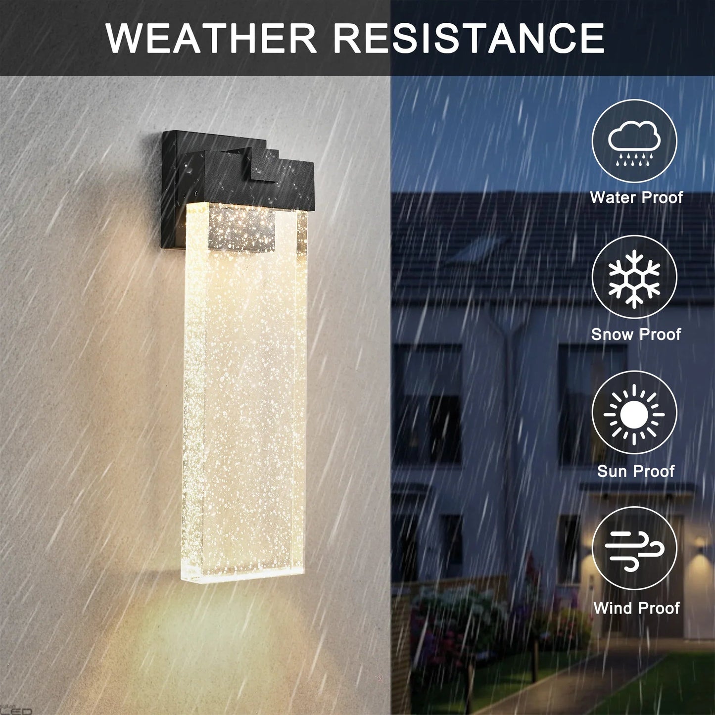 Modern Outdoor LED Wall Sconce – Bubble Crystal Up & Down Light, Weatherproof Black Frame | Porch & Patio