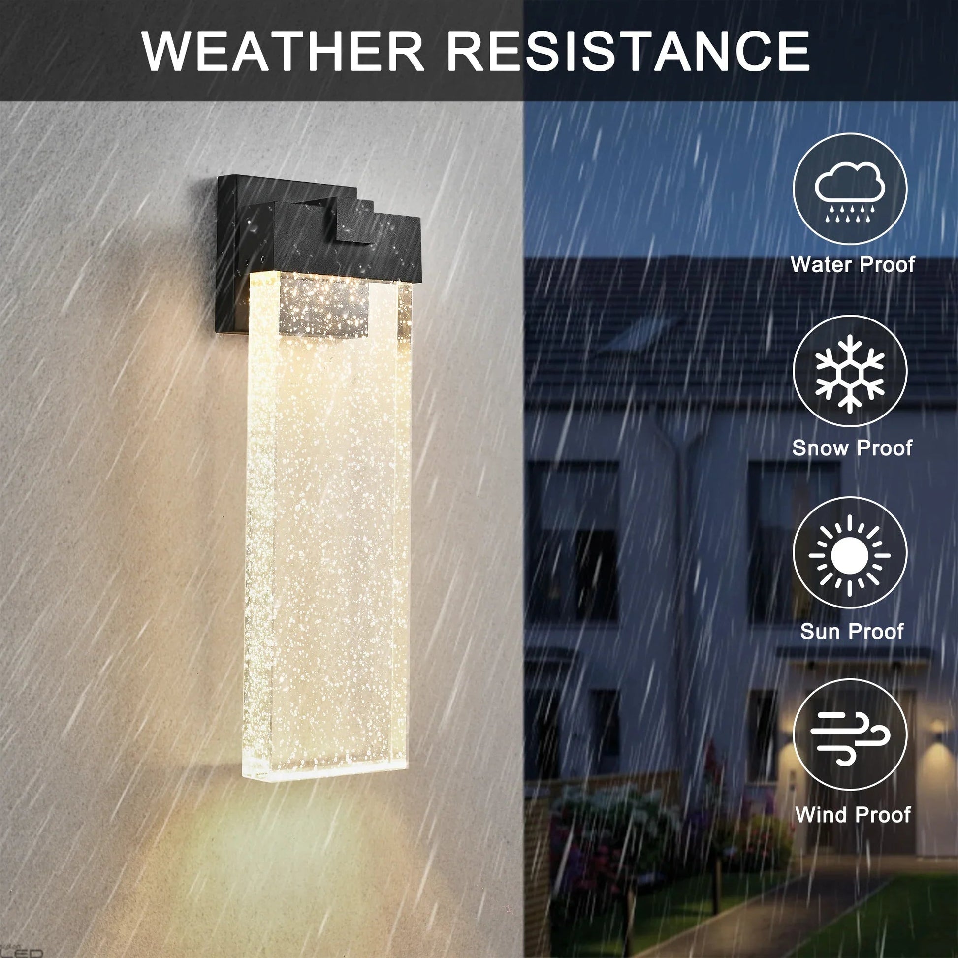 Modern Outdoor LED Wall Sconce – Bubble Crystal Up & Down Light, Weatherproof Black Frame | Porch & Patio