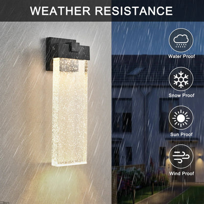 Modern Outdoor LED Wall Sconce – Bubble Crystal Up & Down Light, Weatherproof Black Frame | Porch & Patio