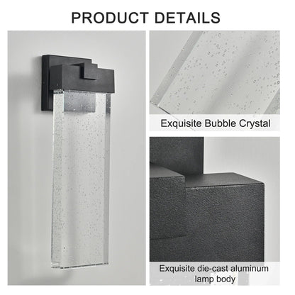 Modern Outdoor LED Wall Sconce – Bubble Crystal Up & Down Light, Weatherproof Black Frame | Porch & Patio