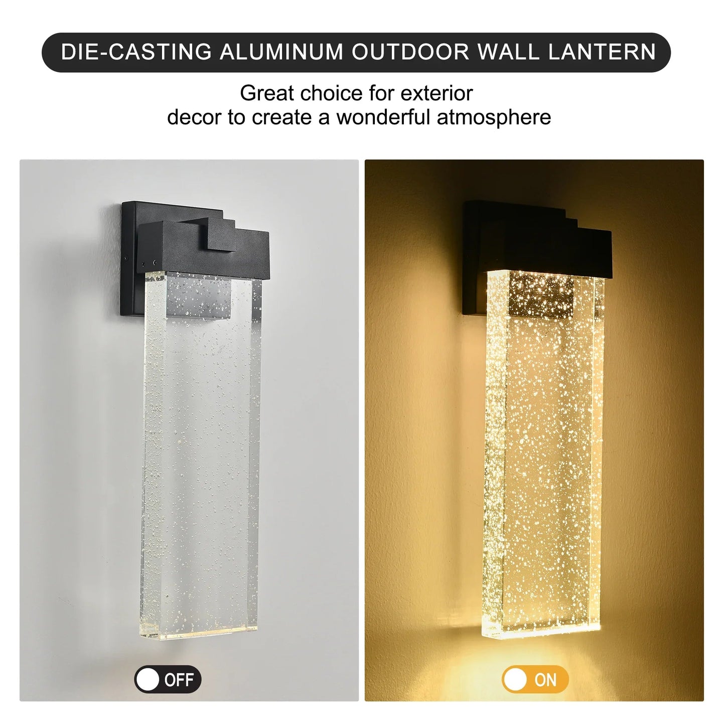 Modern Outdoor LED Wall Sconce – Bubble Crystal Up & Down Light, Weatherproof Black Frame | Porch & Patio