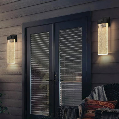 Modern Outdoor LED Wall Sconce – Bubble Crystal Up & Down Light, Weatherproof Black Frame | Porch & Patio