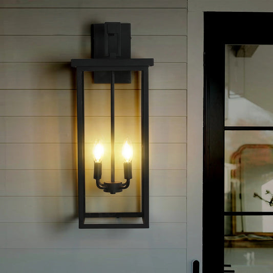 Outdoor Wall Lantern – Black Iron Frame, Frosted Glass & 4x E12 Sockets | Weatherproof Wall Sconce