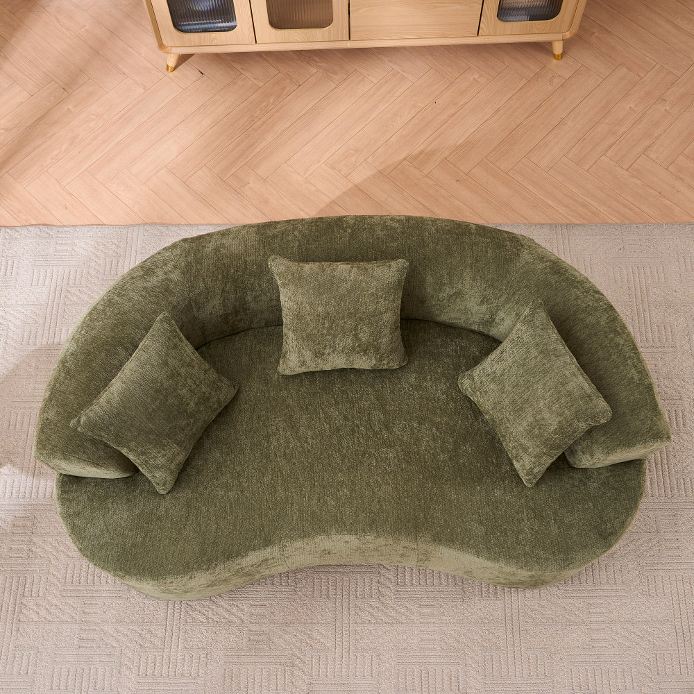 Crescent Sectional Sofa | No-Assembly Chenille 2-Seater with Low-Back Deep Cushions & Self-Inflating Foam — Green / Gray
