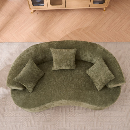 Crescent Sectional Sofa | No-Assembly Chenille 2-Seater with Low-Back Deep Cushions & Self-Inflating Foam — Green / Gray