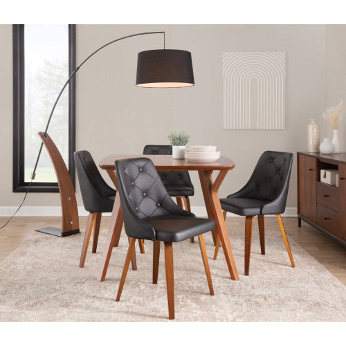 Mid-Century Modern Floor Lamp – Arched Walnut Wood Frame, Marble Base & Linen Drum Shade