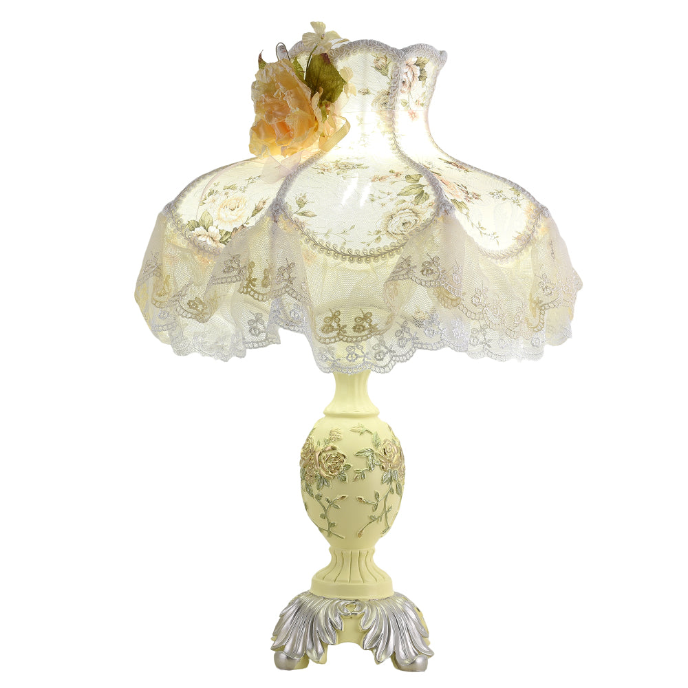 Victorian Pink & Ivory Table Lamp – Lace Pleated Shade & Beaded Fringe, Princess Bedside Night Light