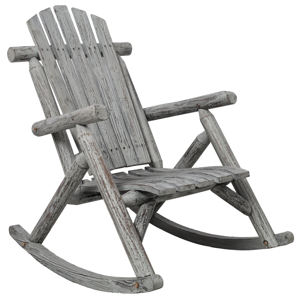Fir Wood Porch Rocking Chair | Ergonomic High-Back Outdoor Rocker with 330 lb Capacity — Light Gray