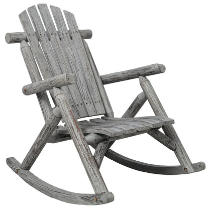 Fir Wood Porch Rocking Chair | Ergonomic High-Back Outdoor Rocker with 330 lb Capacity — Light Gray