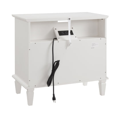 Farmhouse Nightstand with Charging Station | 2 Drawers & Open Shelf | Fluted Side Table with Solid Wood Legs