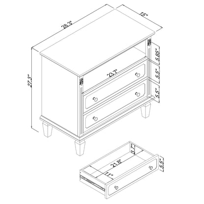 Farmhouse Nightstand with Charging Station | 2 Drawers & Open Shelf | Fluted Side Table with Solid Wood Legs