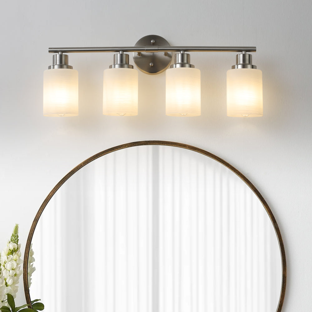 Vanity Light Fixture | 4/5/6/8-Light Bathroom Wall Sconce with Frosted White Glass & Iron Frame — Black, Chrome or Gold, 4 Sizes