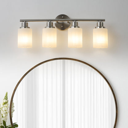 Vanity Light Fixture | 4/5/6/8-Light Bathroom Wall Sconce with Frosted White Glass & Iron Frame — Black, Chrome or Gold, 4 Sizes