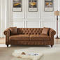 85.5" Chesterfield Sofa 3-Seater | Tech Fabric with Button Tufting, Rolled Arms & Wood Legs — Brown / Black