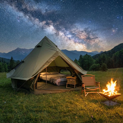 13.1FT 4-Season Bell Tent for 8 People | Glamping Yurt with Stove Jack, Roll-Up Walls & Mesh Ventilation — Green/Beige Green