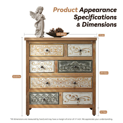 Rustic Farmhouse 6-Drawer Accent Chest – Multicolor Carved Wood, Bedroom & Living Room