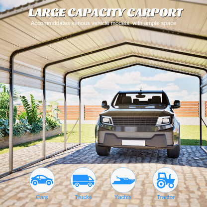 13×20 FT Metal Carport | Heavy-Duty Galvanized Steel Hardtop with Triangle Reinforced Frame & 4 Poles — All-Weather Vehicle & Outdoor Storage Shelter