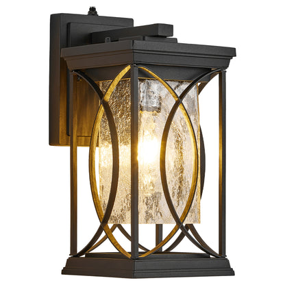 13.8" Oil-Rubbed Bronze Outdoor Wall Lantern | IP65 Waterproof Dusk-to-Dawn Sconce with Crack-Glass & Manual Override — Porch, Garage & Front Door