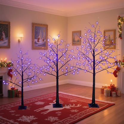 Black Halloween Christmas Tree Set | 3-Pack 4FT + 5FT + 6FT with 216 Purple LED Lights — Adjustable Branches for Spooky Holiday Decor