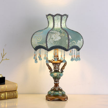 Victorian Floral Table Lamp – Lace Lampshade & Beaded Fringe, Antique Bedside Night Light