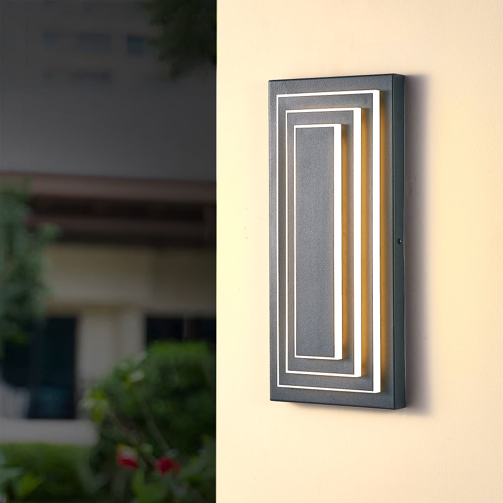 3-Tier LED Outdoor Wall Sconce | Modern Black Exterior Light with Acrylic Shade — 15.7" or 23.6", 24W Warm White, 2-Pack