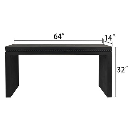 64" Black Console Table with Beaded Trim | Modern Entryway & Sofa Table Engineered Wood, Elegant Black Finish