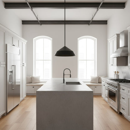 14" LED Black Pendant Light | 5CCT Selectable 2700K-5000K, Dimmable, Etched Glass Diffuser