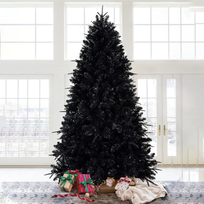 5 FT Black Christmas Tree with 250 White LED Lights | 1076-Tip PE+PVC Pre-Lit Artificial Tree for Halloween & Holiday Decor — Metal Stand Included