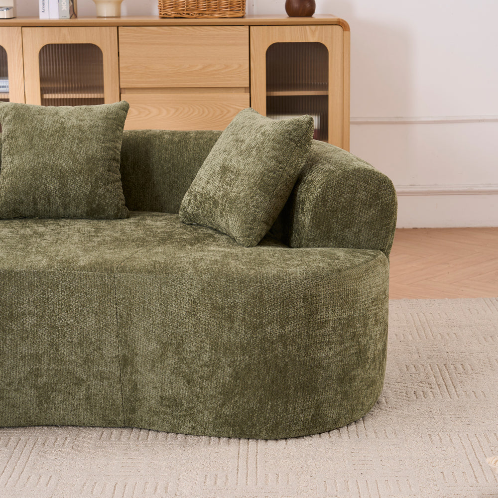 Crescent Sectional Sofa | No-Assembly Chenille 2-Seater with Low-Back Deep Cushions & Self-Inflating Foam — Green / Gray