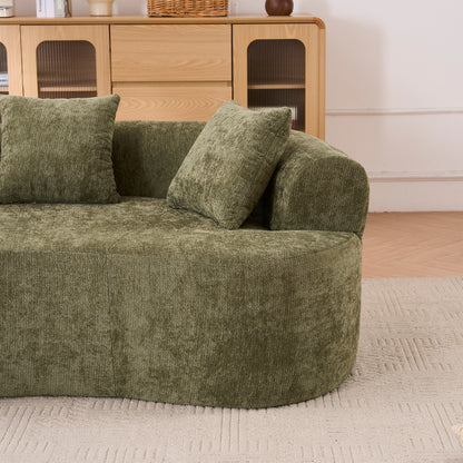 Crescent Sectional Sofa | No-Assembly Chenille 2-Seater with Low-Back Deep Cushions & Self-Inflating Foam — Green / Gray