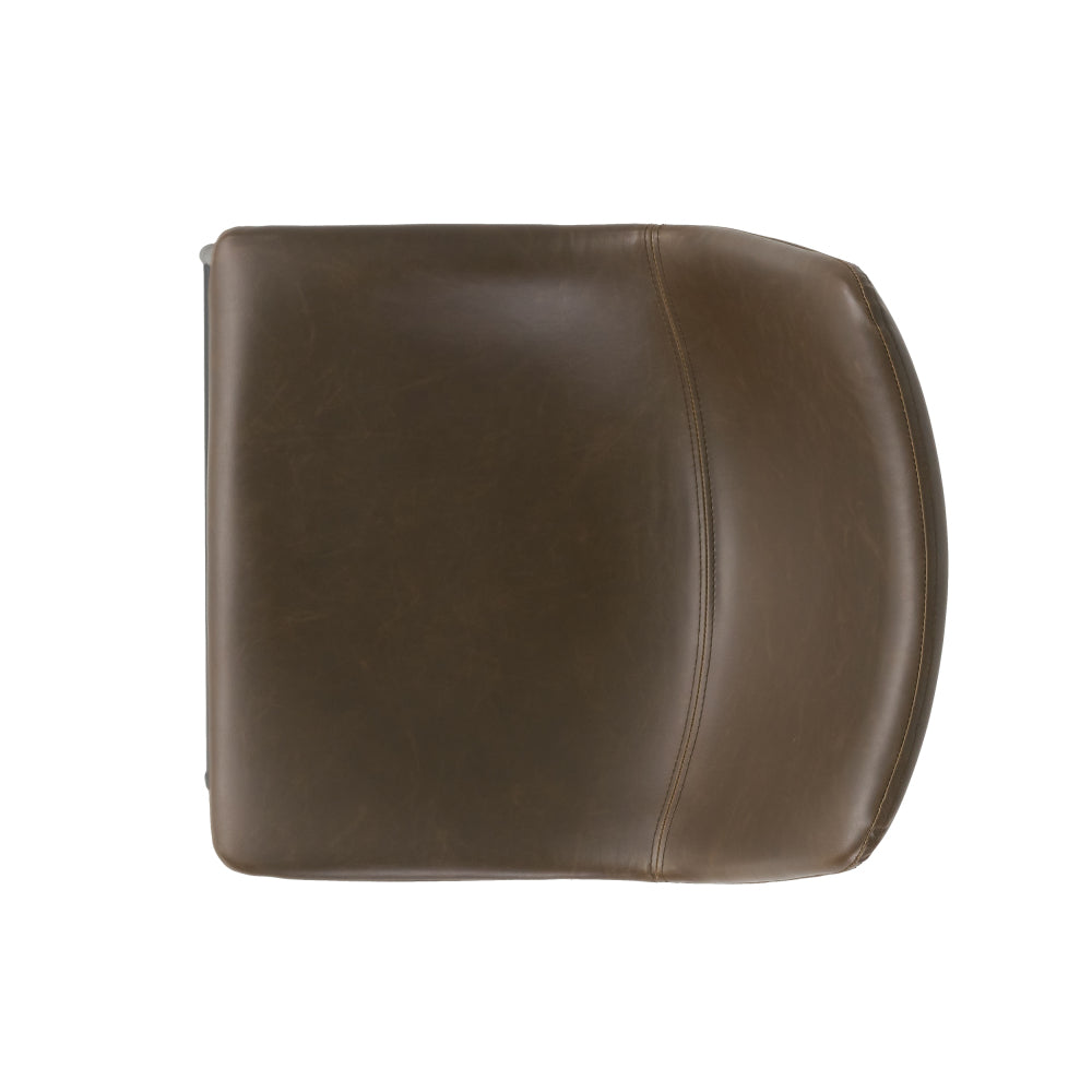 24" Vintage Brown Counter Stools with Wide Seat & Low Footrail | Set of 2 Upholstered Stools with Black Iron Frame