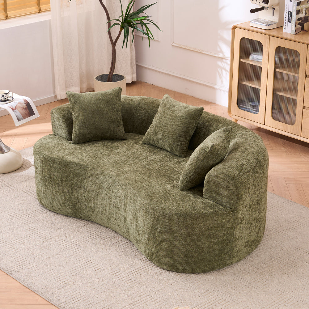 Crescent Sectional Sofa | No-Assembly Chenille 2-Seater with Low-Back Deep Cushions & Self-Inflating Foam — Green / Gray