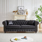 85.5" Chesterfield Sofa 3-Seater | Tech Fabric with Button Tufting, Rolled Arms & Wood Legs — Brown / Black