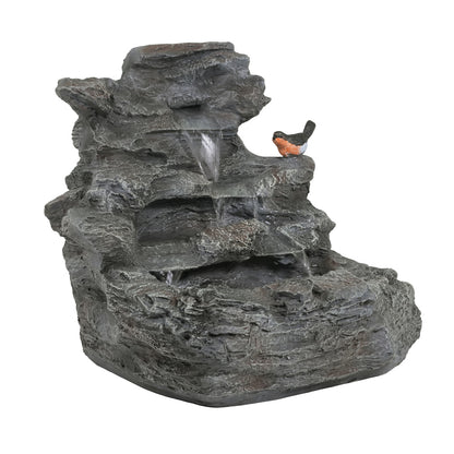4-Tier Concrete Rock Waterfall Fountain with LED Lights | 20.8" Outdoor Garden Fountain with Adjustable Flow