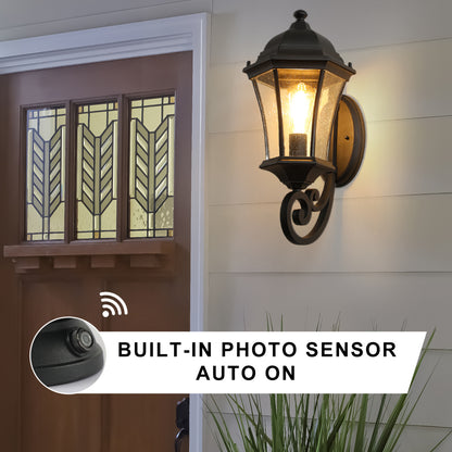Vintage Black Metal Outdoor Wall Lantern | E26 Sconce Light for Porch, Patio & Garden