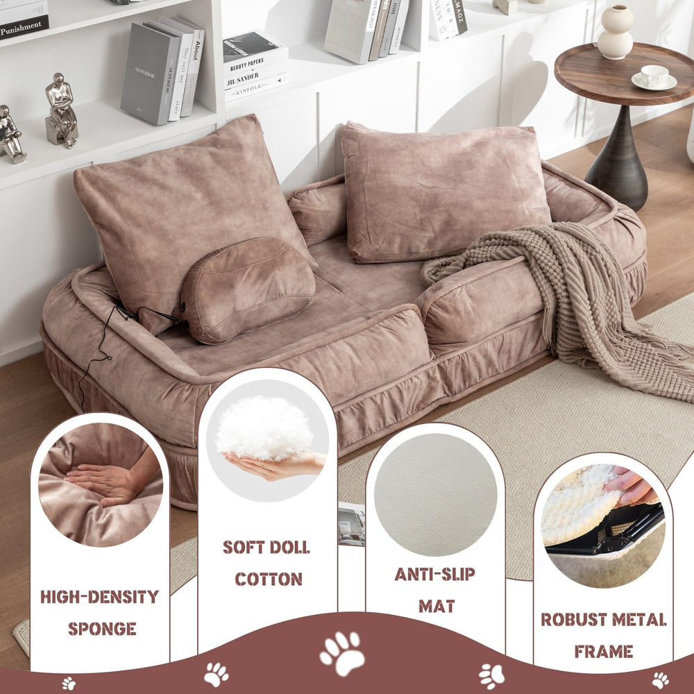 Oversized Velvet Floor Sofa Bed – 5 Adjustable Positions, Massage Pillow, 350 lb Capacity