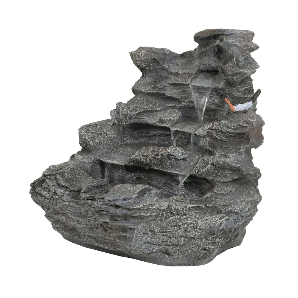 4-Tier Concrete Rock Waterfall Fountain with LED Lights | 20.8" Outdoor Garden Fountain with Adjustable Flow