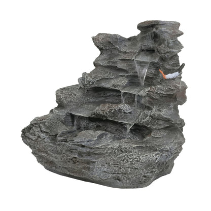 4-Tier Concrete Rock Waterfall Fountain with LED Lights | 20.8" Outdoor Garden Fountain with Adjustable Flow