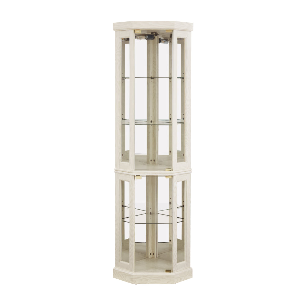 Lighted Corner Curio Cabinet Tall Display Case with Mirrored Back Glass Doors Adjustable Shelves White
