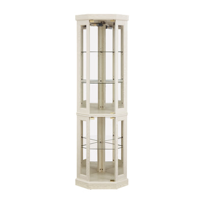 Lighted Corner Curio Cabinet Tall Display Case with Mirrored Back Glass Doors Adjustable Shelves White